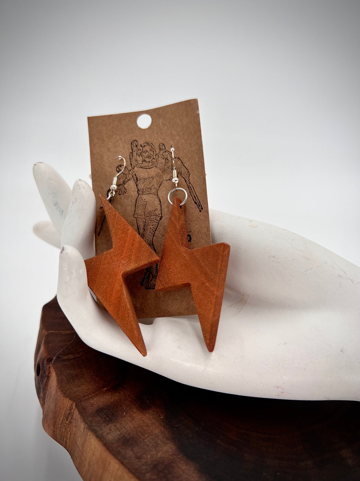 Black Cherry Hardwood Lightning Bolt Earrings