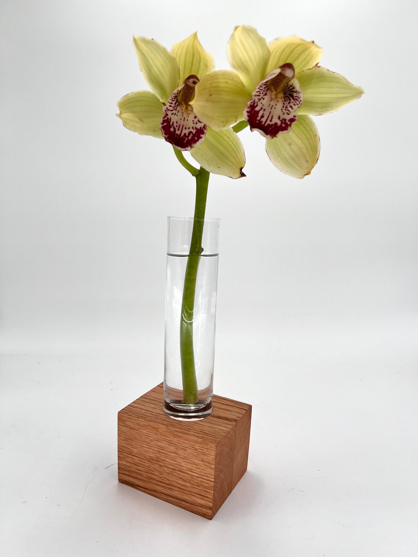 Modern Cube Wood and Glass Vase