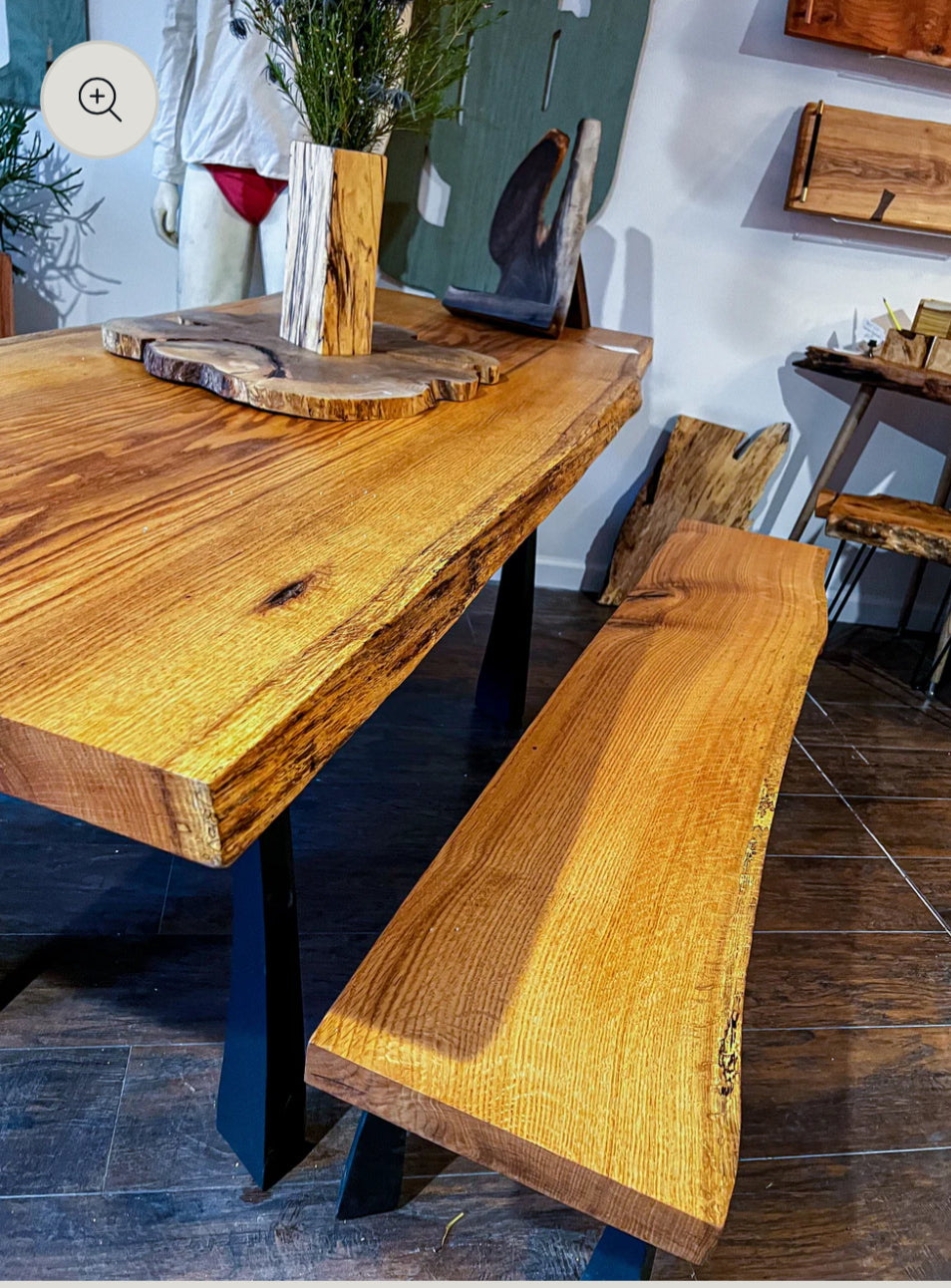 Modern Red Oak Live Edge Dining Table with Benches