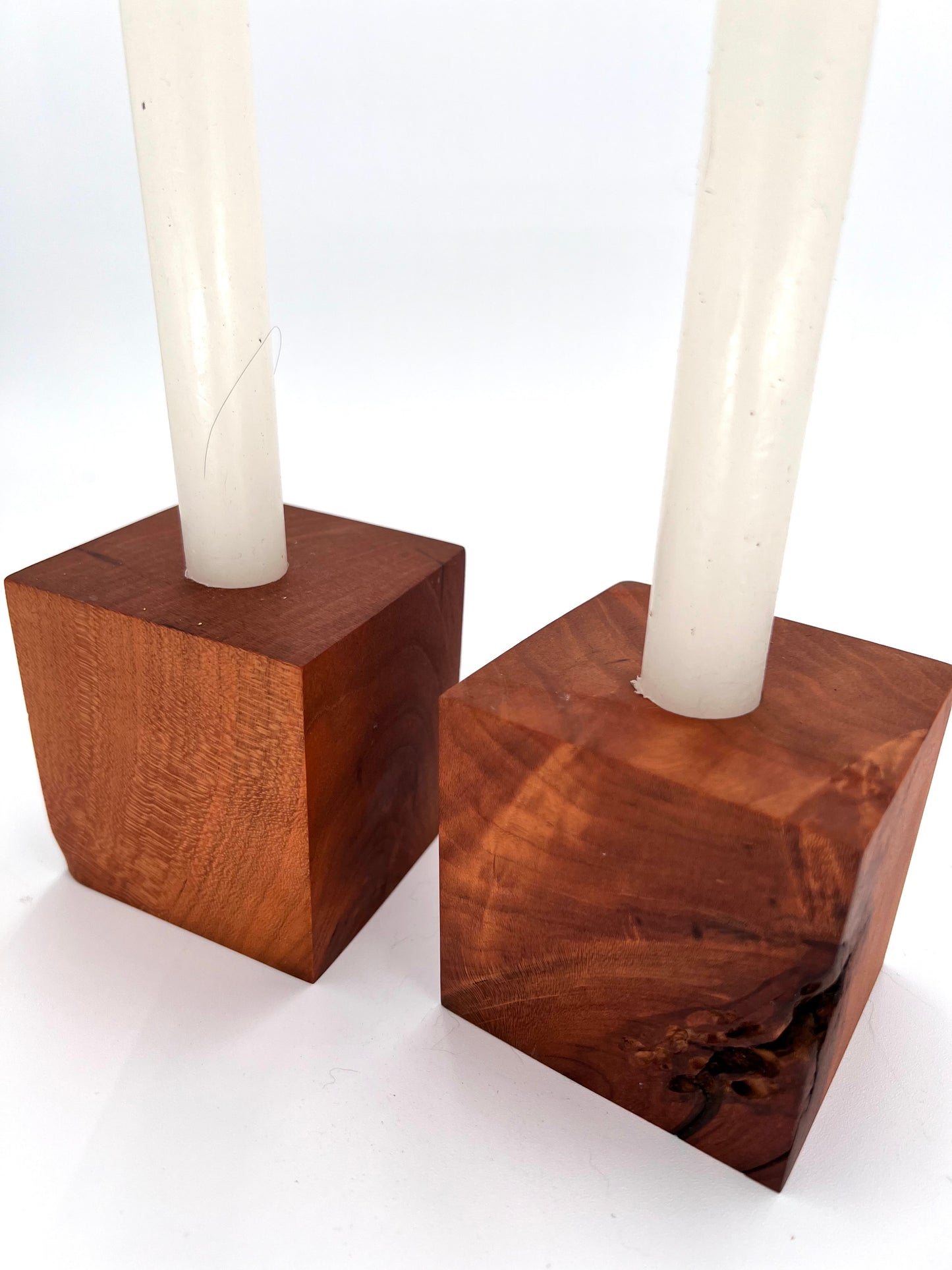 Black Cherry Hardwood Candlestick Holder Set of Two