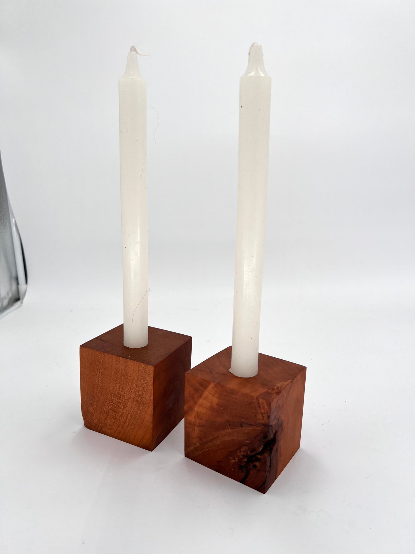 Black Cherry Hardwood Candlestick Holder Set of Two